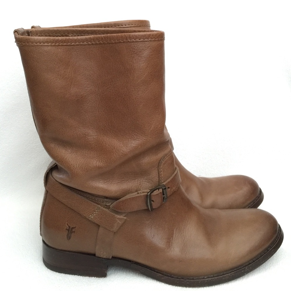 Frye Brown Leather Moto Harness Boots